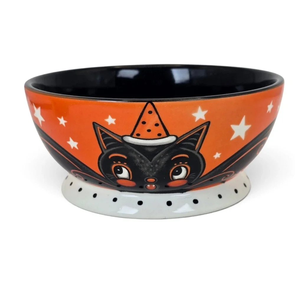 Johanna Parker Halloween Bat Candy Bowl Witch Hat Pedestal Serving Dish